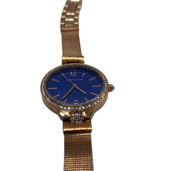 New Jeanneret Luxury Crystal Bezel Blue Face Gold Tone Mesh Band Wristwatch main image 13